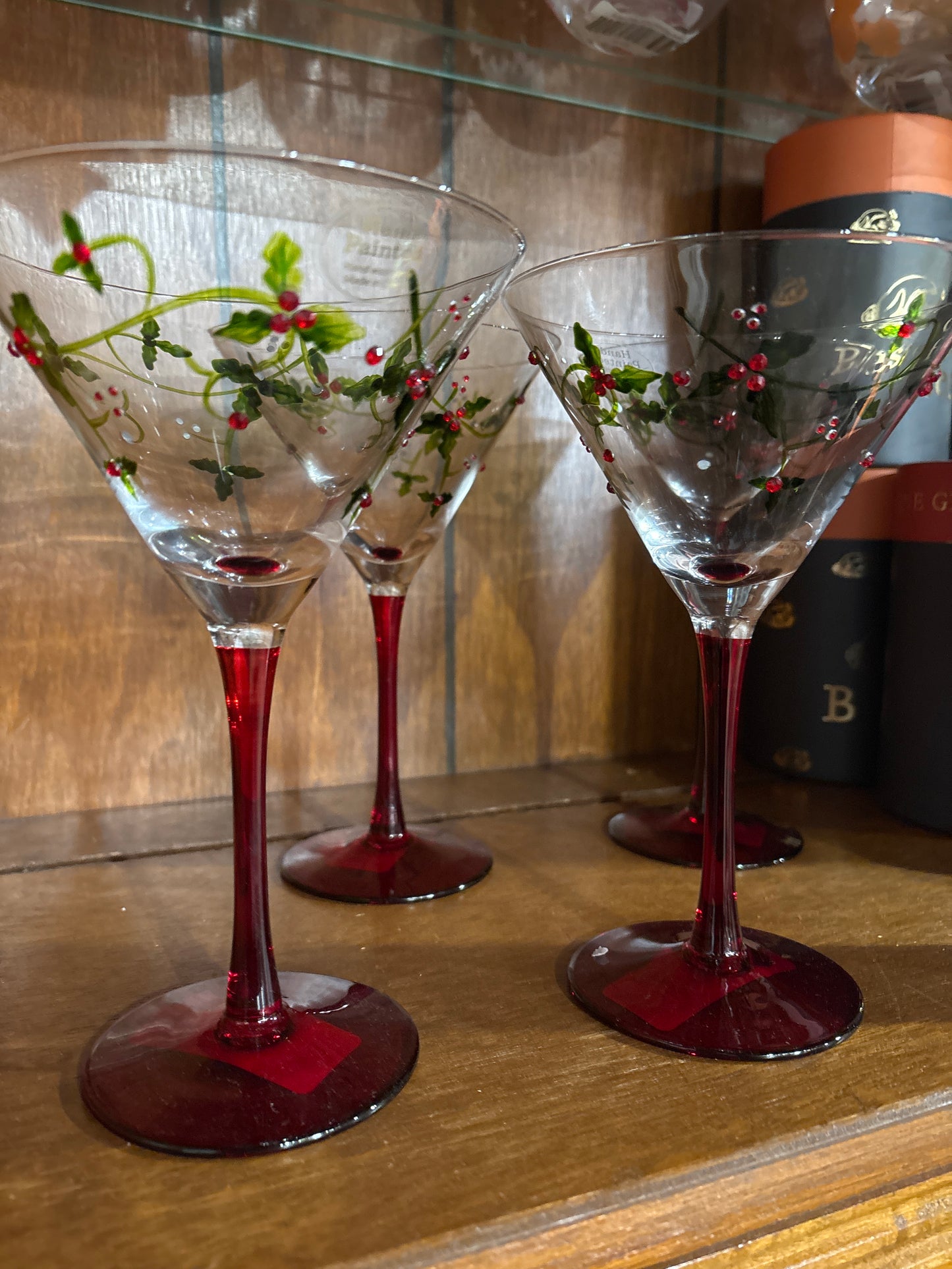 Hand Painted Christmas Martini Glass with Stem