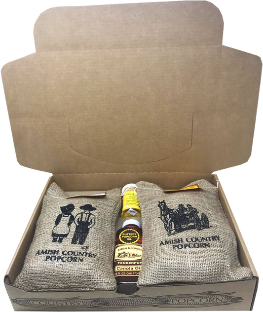 Amish Country Popcorn Burlap Gift Box