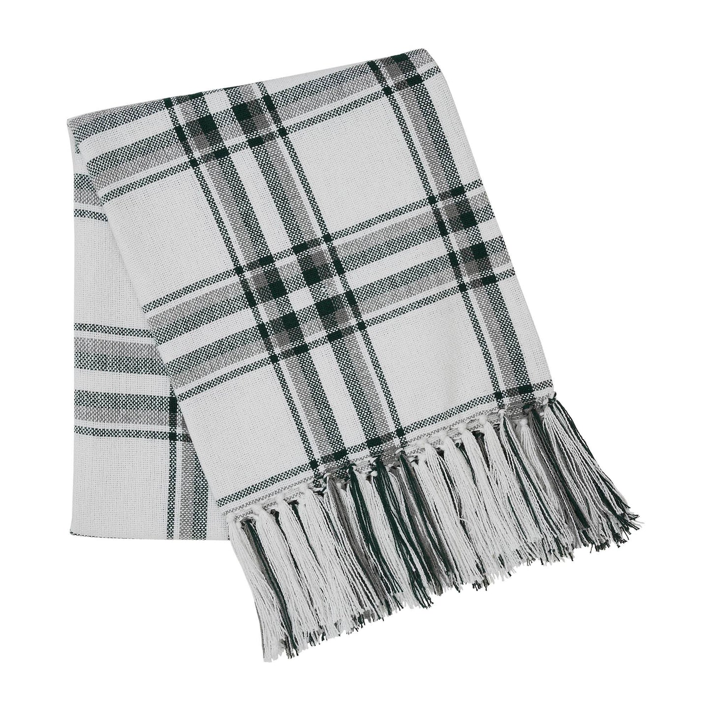 Harper Plaid Green White Woven Throw 50x60