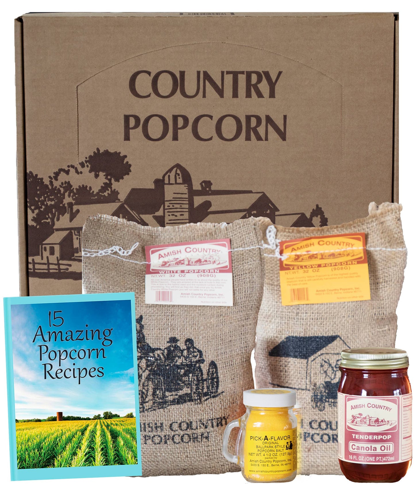 Amish Country Popcorn Burlap Gift Box