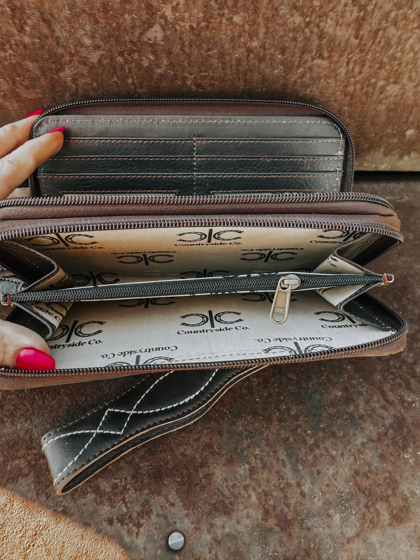 Boot Stitch Leather Wallet Wristlet