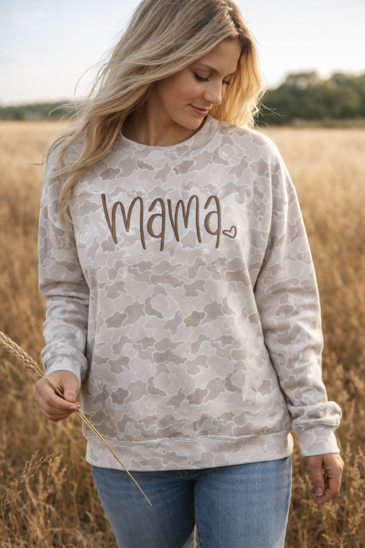 MAMA Embroidered Camo Crew