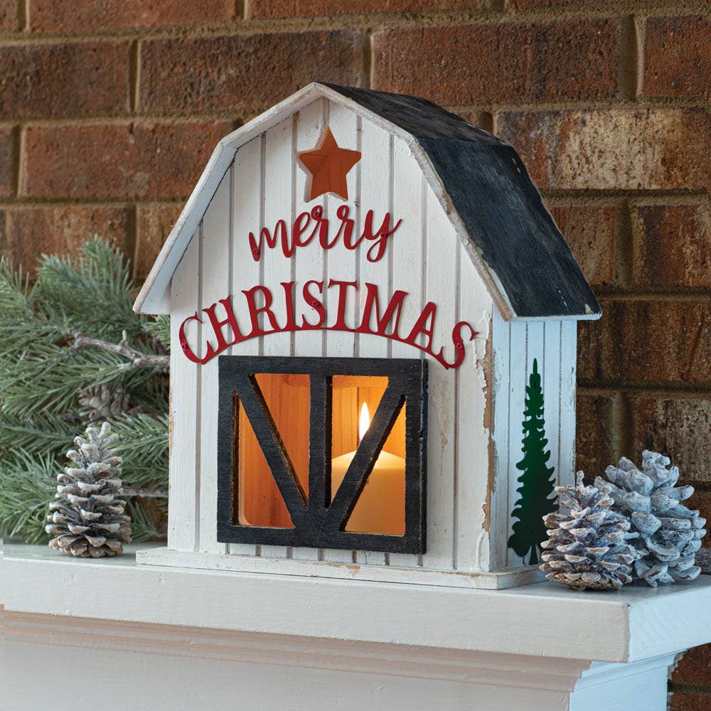 Wooden Holiday Barn Lantern