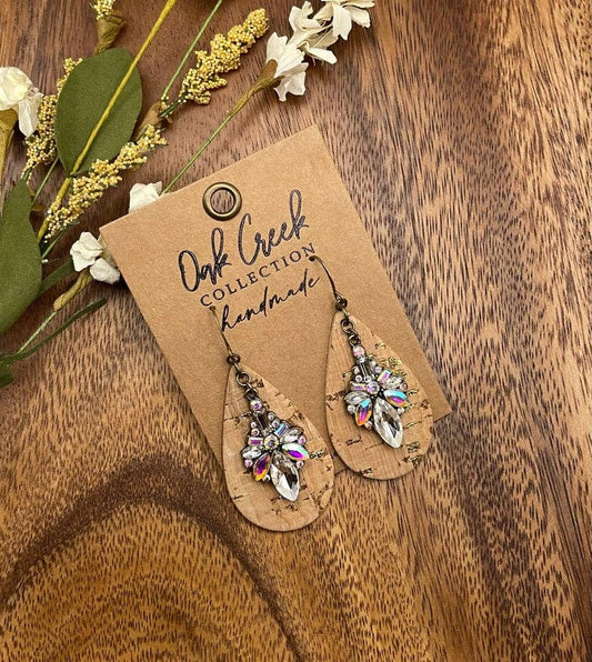 Natural Cork w/Gold Fleck Leather Skinny Teardrop Earring