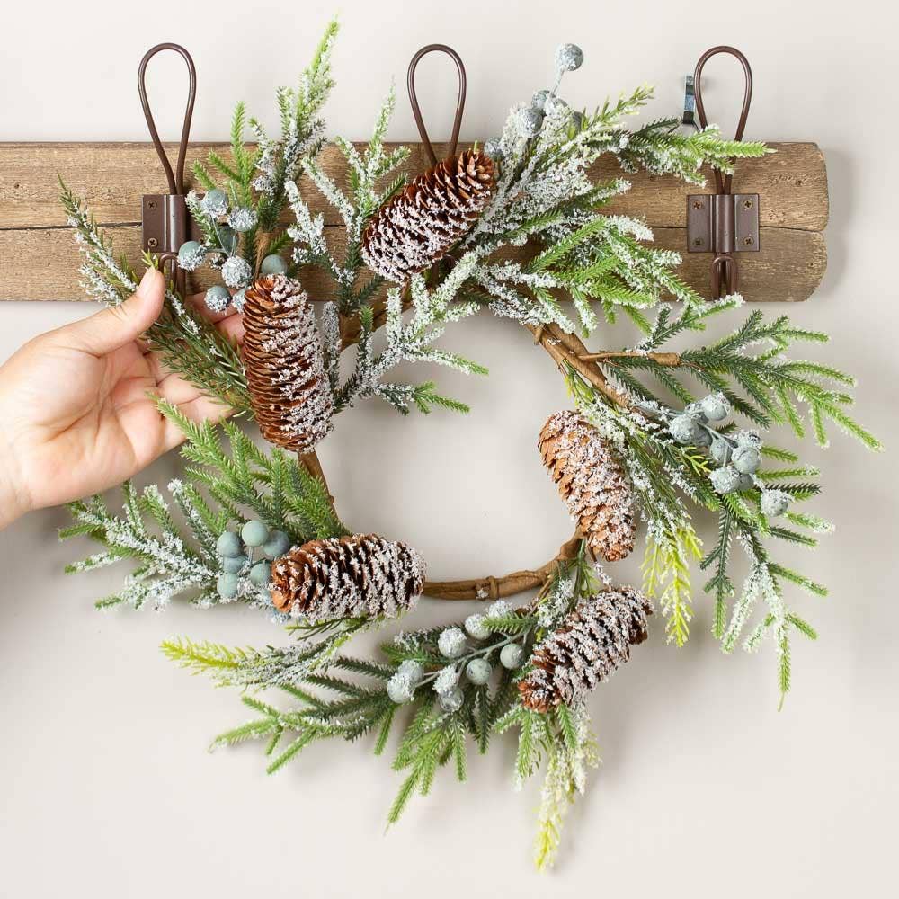 12" Artificial Frosted Berry Pine Cone Candle Ring