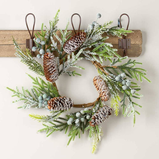 12" Artificial Frosted Berry Pine Cone Candle Ring