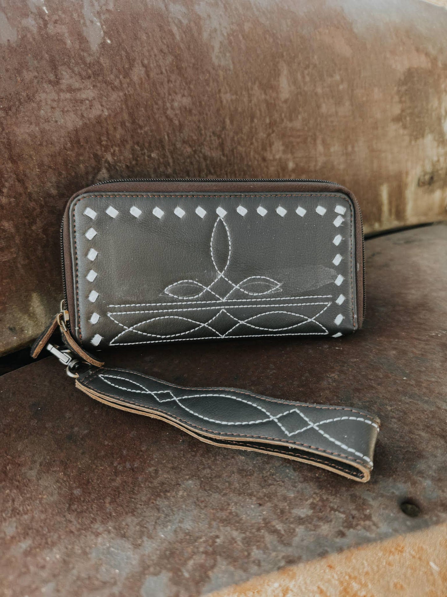 Boot Stitch Leather Wallet Wristlet