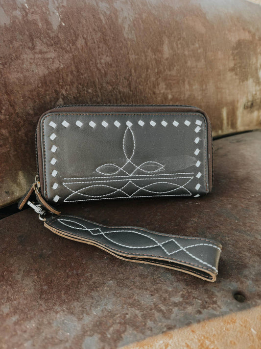 Boot Stitch Leather Wallet Wristlet