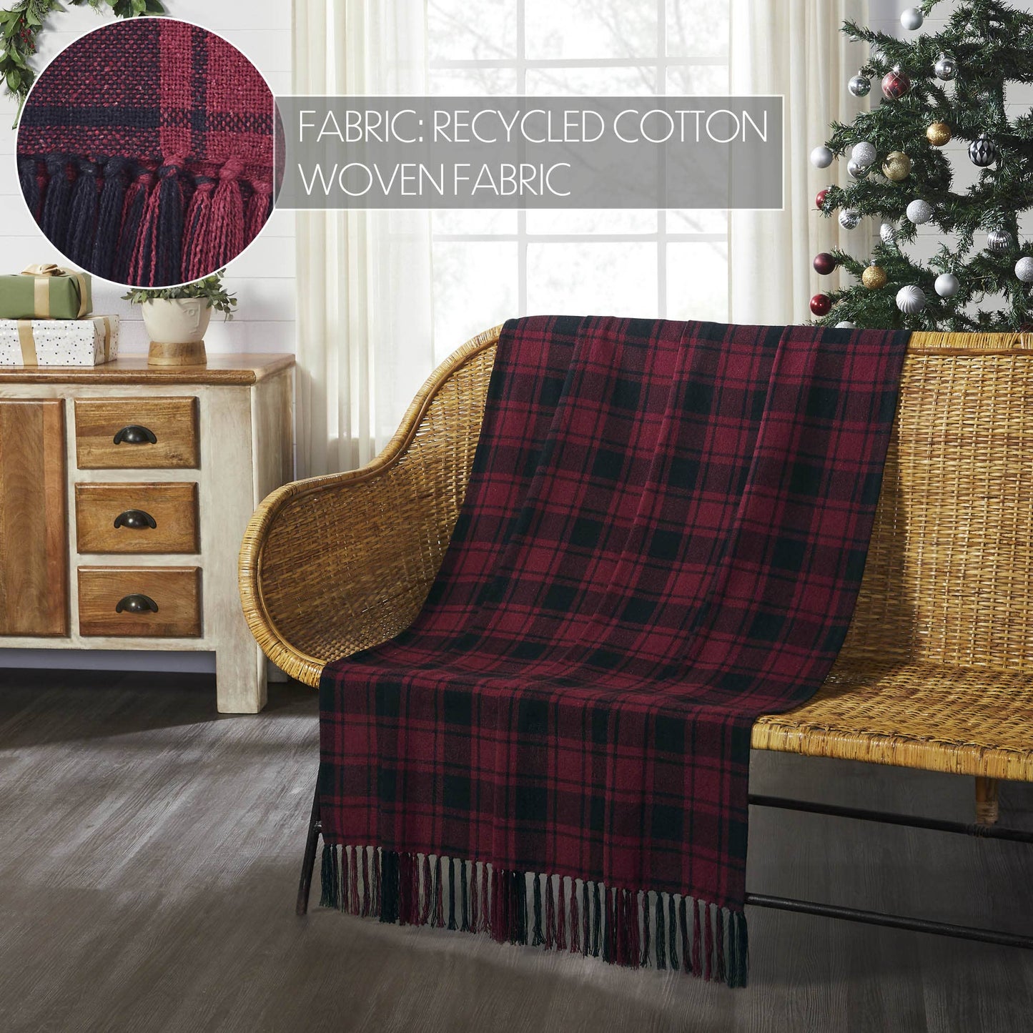 Red Black Plaid Woven Throw 50x60