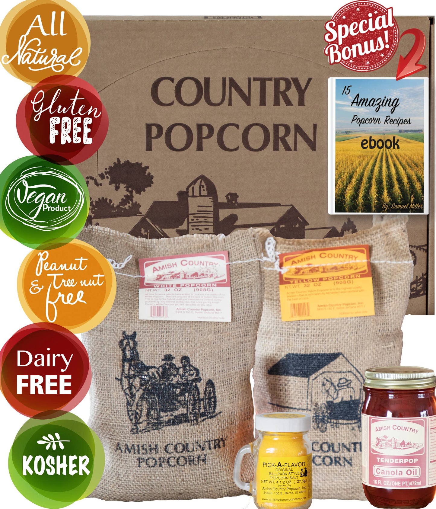 Amish Country Popcorn Burlap Gift Box