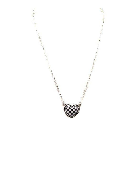 Western Checkered Heart Necklace