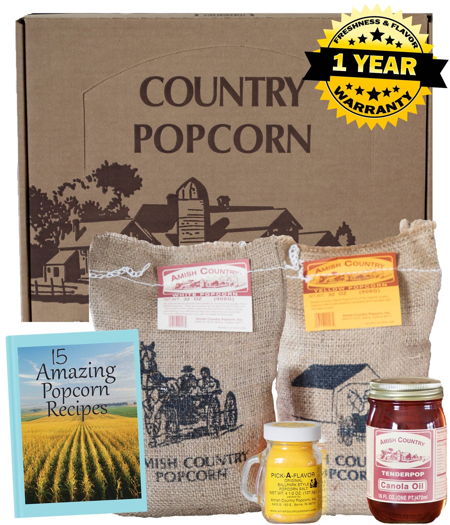 Amish Country Popcorn Burlap Gift Box