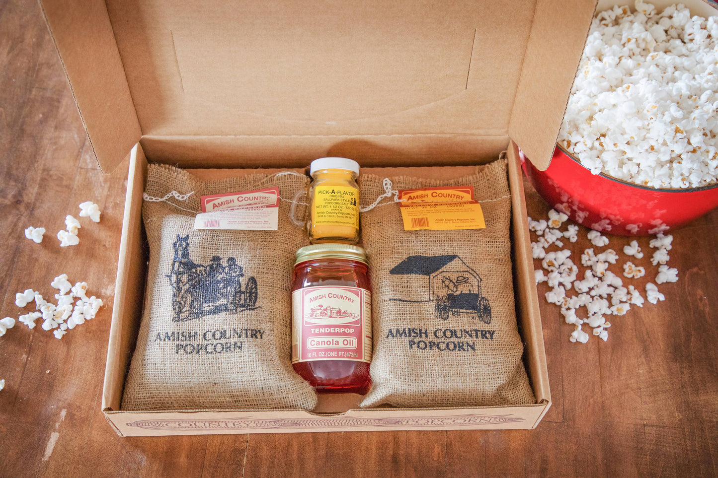 Amish Country Popcorn Burlap Gift Box