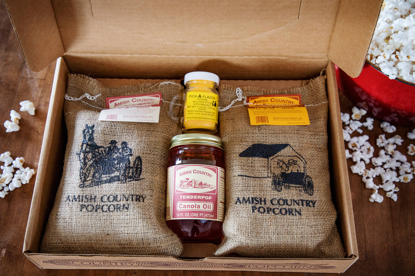 Amish Country Popcorn Burlap Gift Box