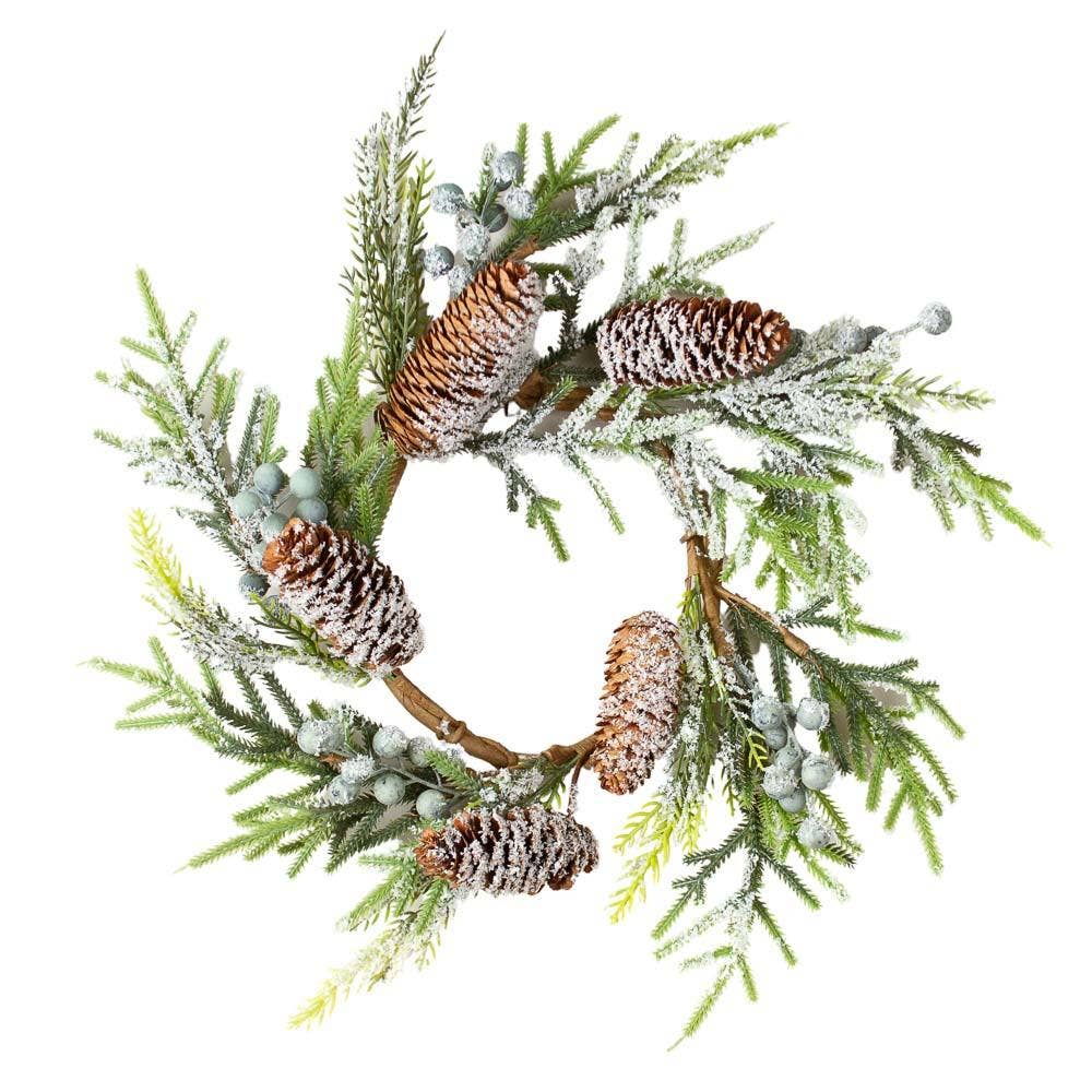 12" Artificial Frosted Berry Pine Cone Candle Ring