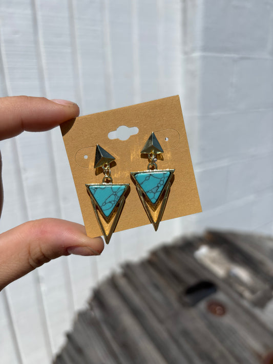 Three Triangles Turquoise Dangle Earrings