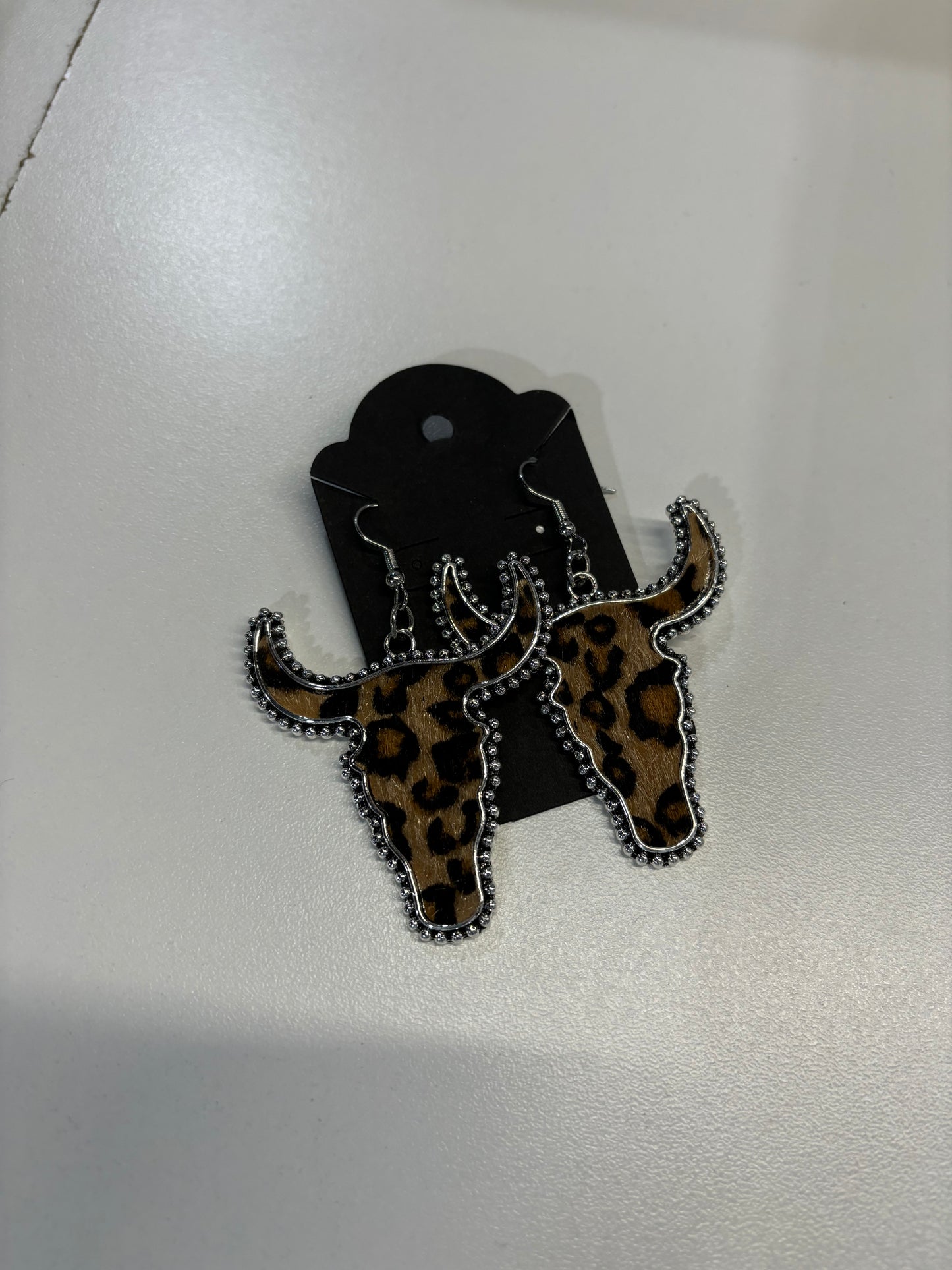 Leopard Bull Skull Earrings