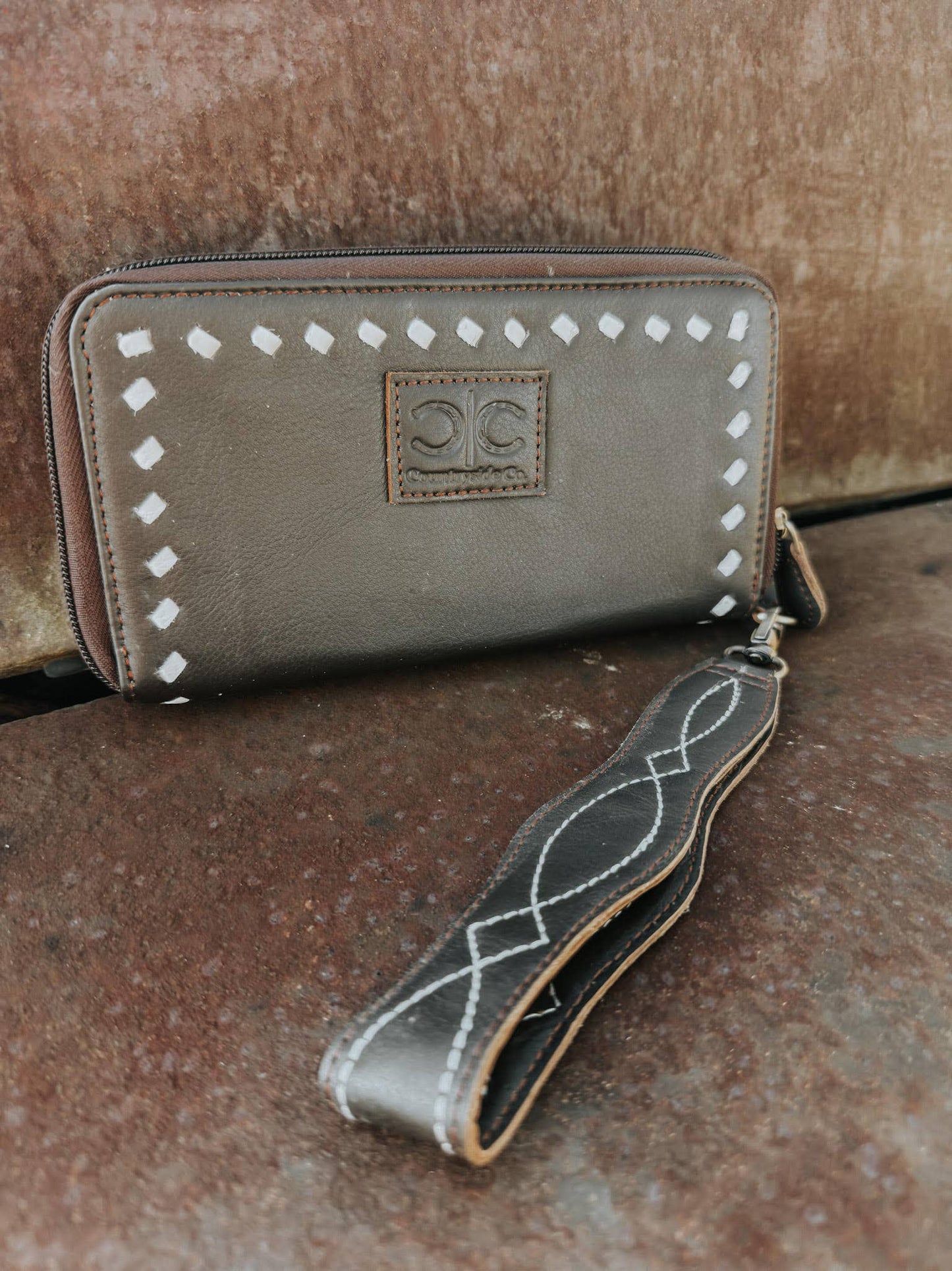 Boot Stitch Leather Wallet Wristlet