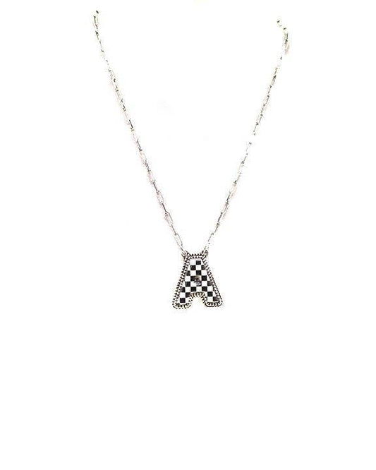 Western Checkered Bubble Initial Necklace