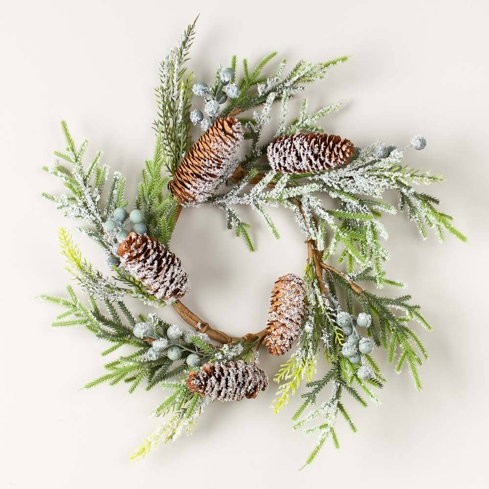 12" Artificial Frosted Berry Pine Cone Candle Ring