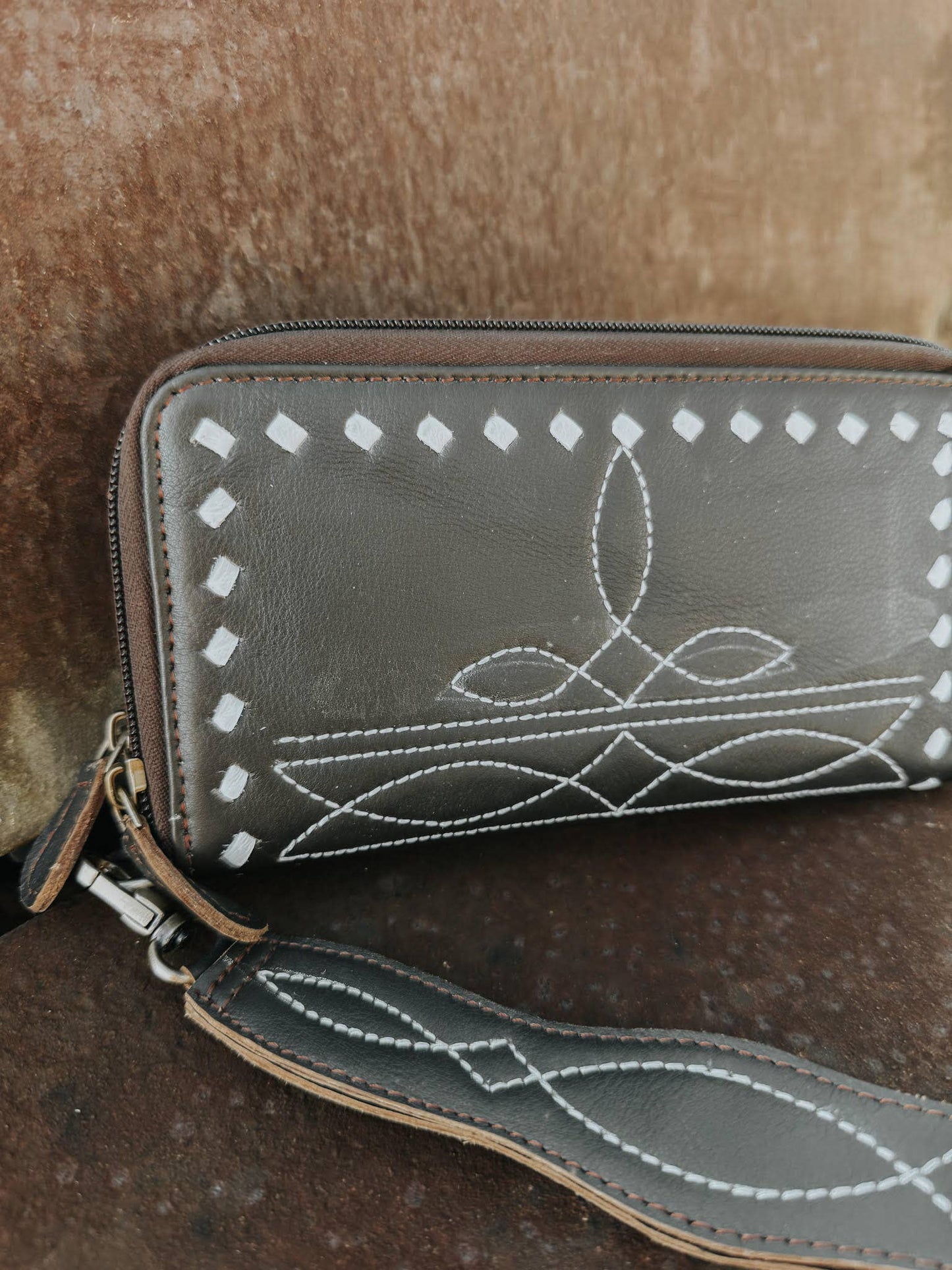 Boot Stitch Leather Wallet Wristlet