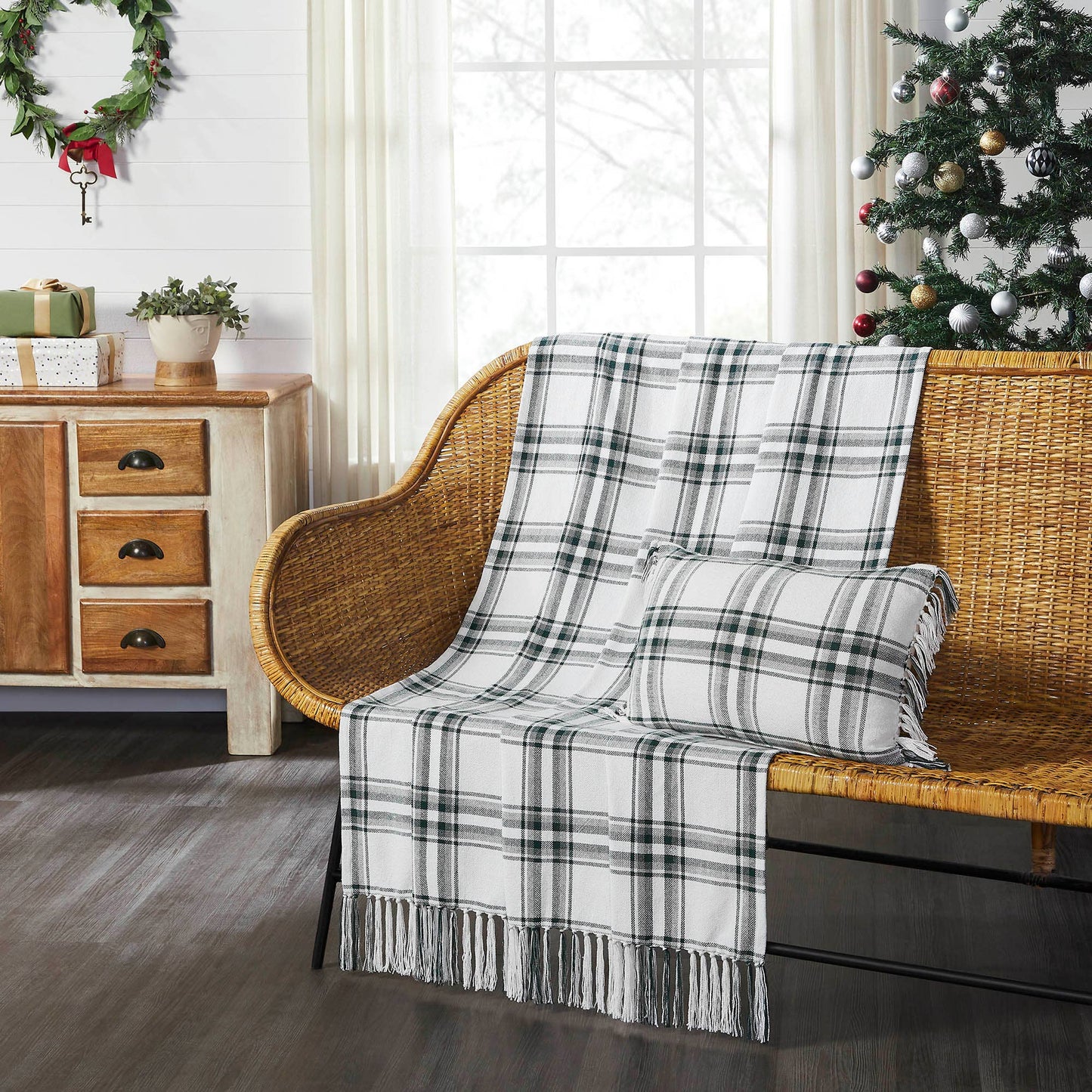 Harper Plaid Green White Woven Throw 50x60