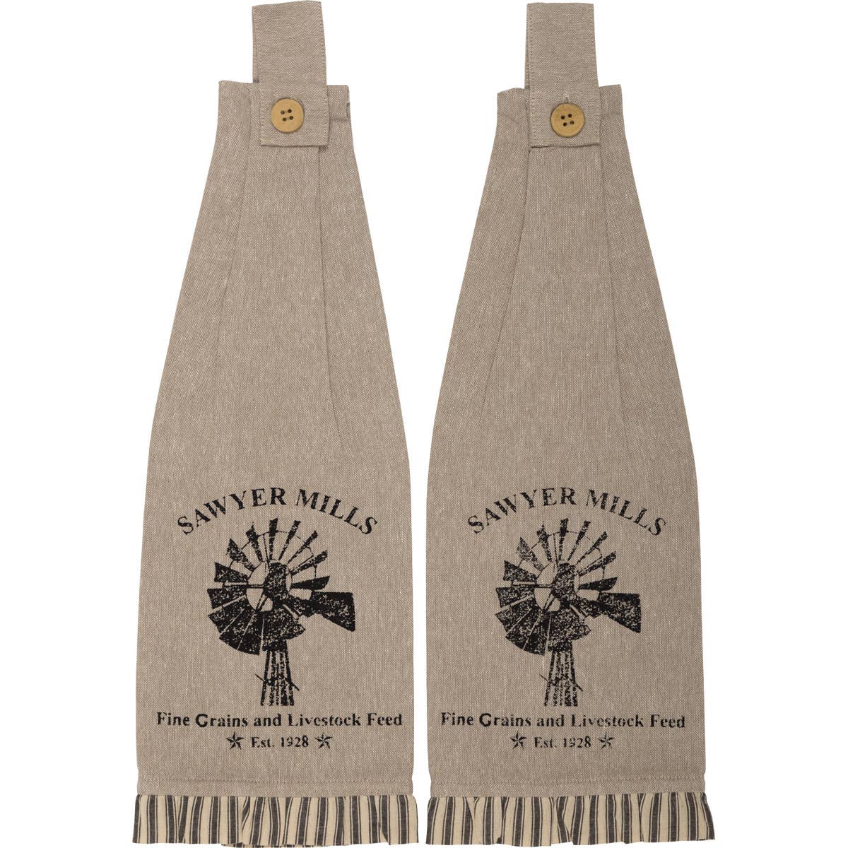 Sawyer Mill Charcoal Windmill Button Loop Tea Towel (Set of 2)