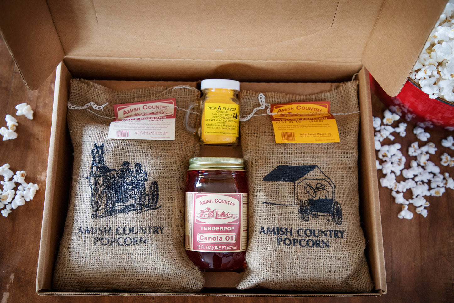 Amish Country Popcorn Burlap Gift Box